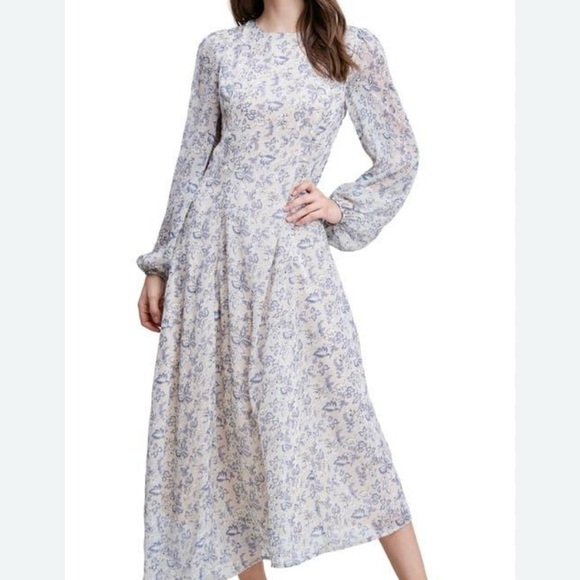 En Saison Gray and White Long Sleeve Sundress - Picture 1 of 5